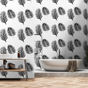Zwart Witte Botanische Bloem Waterverf Patroon Behang