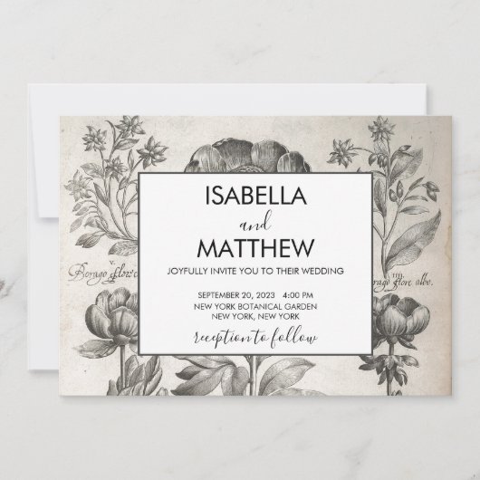 zwart-witte botanische bloemen kaart (Voorkant)