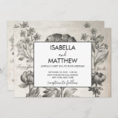 zwart-witte botanische bloemen kaart (Voorkant / Achterkant)