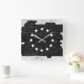 Zwart-witte brick-muur vierkante klok (Huis)
