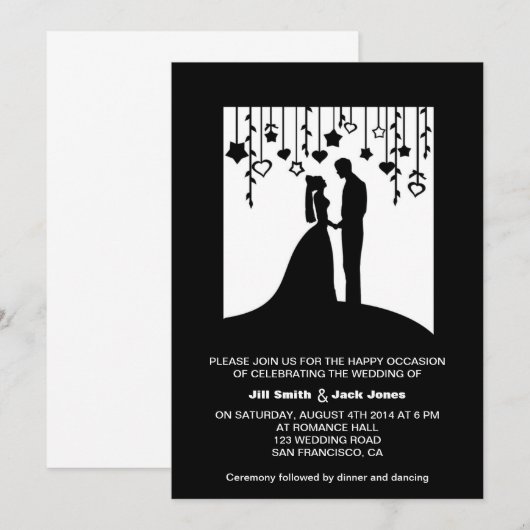 Zwart-witte bruid en bruinkoolsilhouettes bruiloft kaart (Voorkant / Achterkant)