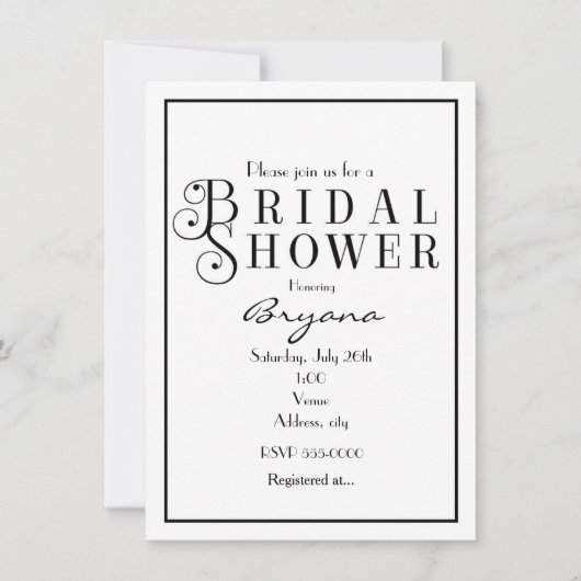 Zwart Witte Bruidsdouche Typografie Uitnodiging (Voorkant)