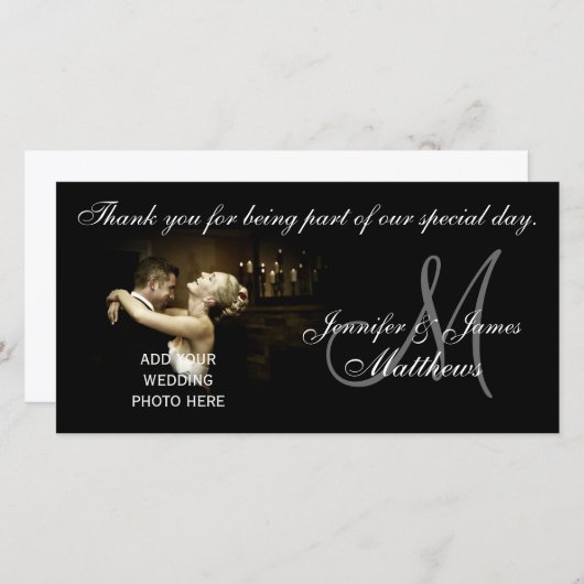 Zwart-witte bruiloft dank u Monogram Kaart (Voorkant / Achterkant)