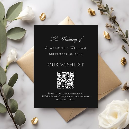 Zwart witte bruiloft verlanglijst QR code Informatiekaartje