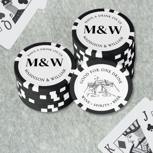 Zwart Witte Bruiloftsdrank Poker Chips