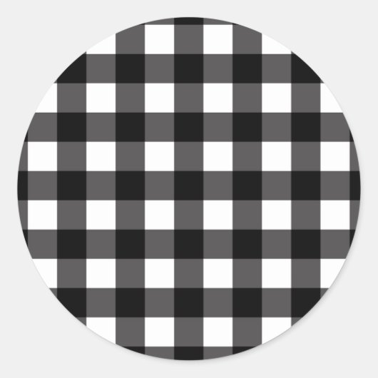 Zwart & Witte Buffalo Gingham Geruite Plaid Ronde Sticker (Voorkant)