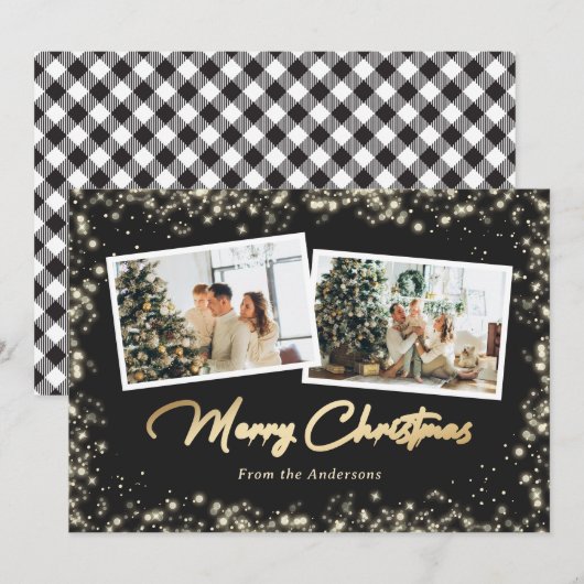 Zwart-witte Buffalo Goud met kerstmis Feestdagenkaart (Voorkant / Achterkant)