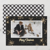 Zwart-witte Buffalo met kerstkaarten voor foto's Feestdagenkaart (Voorkant / Achterkant)