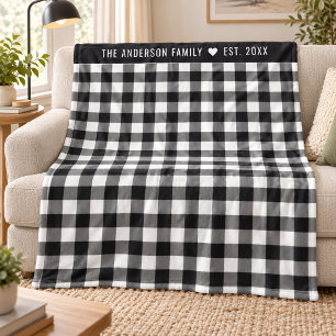 Zwart Witte Buffalo Plaid Familienaam Fleece Deken