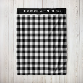 Zwart Witte Buffalo Plaid Familienaam Fleece Deken