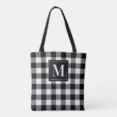Zwart Witte Buffalo Plaid Monogram Initiaal Tote Bag (Achterkant)