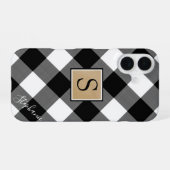 Zwart Witte Buffalo Plaid Monogram Script Naam iPhone 16 Hoesje (Achterkant horizontaal)