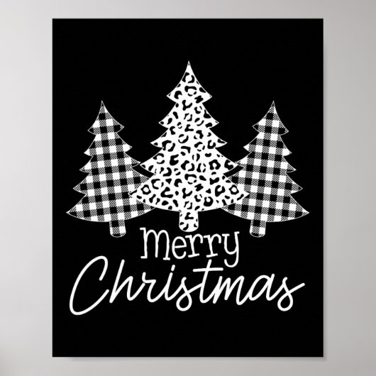 Zwart-witte Buffalo Plaid Vrolijke Kerstmis Poster (Voorkant)