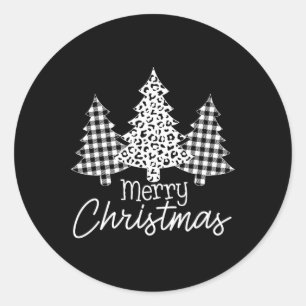 Zwart-witte Buffalo Plaid Vrolijke Kerstmis Ronde Sticker