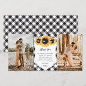 Zwart Witte Buffalo Schotse Bloem Zonnekruid Trouw Bedankkaart (Voorkant / Achterkant)