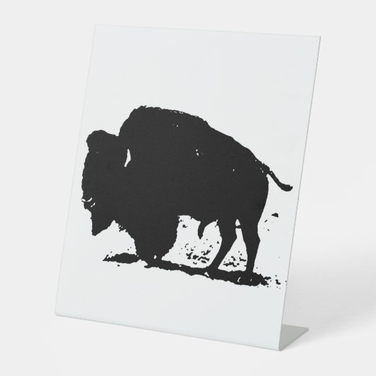 Zwart-witte buffalo Silhouette Reclamebord Met Voetstuk (Voorkant)
