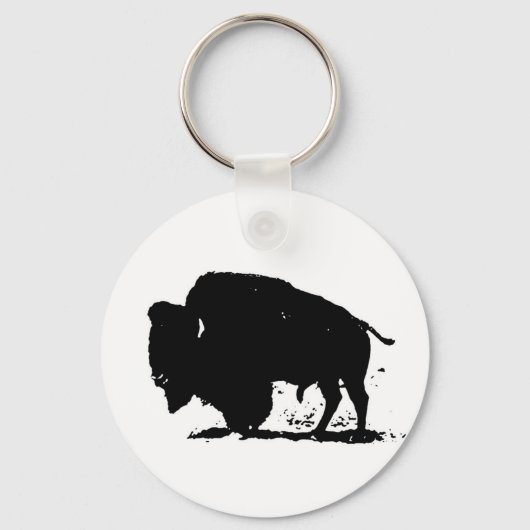 Zwart-witte buffalo Silhouette Sleutelhanger (Voorkant)
