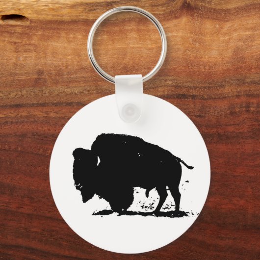 Zwart-witte buffalo Silhouette Sleutelhanger (Voorkant)
