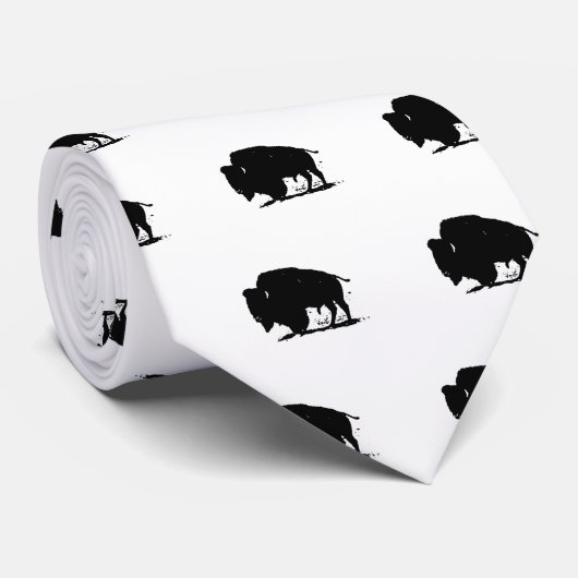Zwart-witte buffalo Silhouette Stropdas (Opgerold)