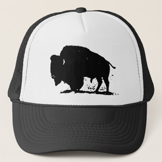 Zwart-witte buffalo Silhouette Trucker Pet (Voorkant)