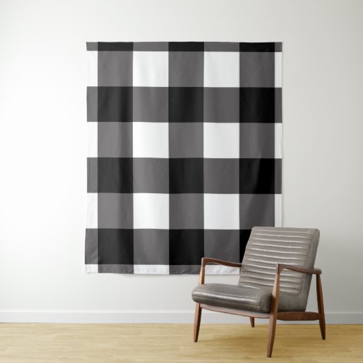 Zwart & Witte Buffel Geruite Plaid Landelijk Wandkleed (In situ)
