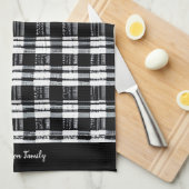 Zwart-witte buffel plaid monogram naam theedoek (Quarter Fold)