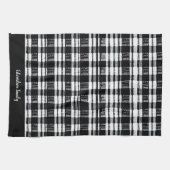 Zwart-witte buffel plaid monogram naam theedoek (Horizontaal)