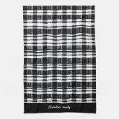 Zwart-witte buffel plaid monogram naam theedoek (Verticaal)