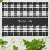 Zwart-witte buffel plaid monogram naam theedoek (Gevouwen)