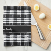 Zwart-witte buffel plaid monogram naam theedoek (Quarter Fold)