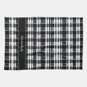 Zwart-witte buffel plaid monogram naam theedoek (Horizontaal)