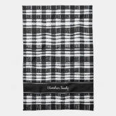 Zwart-witte buffel plaid monogram naam theedoek (Verticaal)