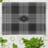 Zwart-witte buffel plaid monogrammed theedoek (Gevouwen)