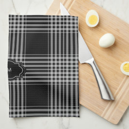 Zwart-witte buffel plaid monogrammed theedoek