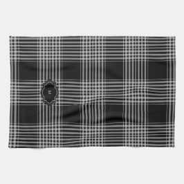 Zwart-witte buffel plaid monogrammed theedoek
