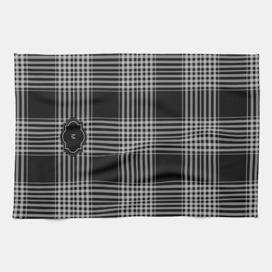Zwart-witte buffel plaid monogrammed theedoek (Horizontaal)