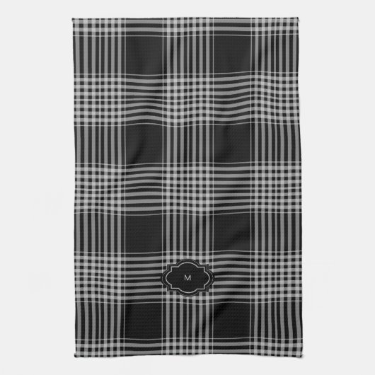 Zwart-witte buffel plaid monogrammed theedoek (Verticaal)