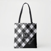 Zwart-witte buffelcontrole Geplakt monogram naam Tote Bag (Voorkant)