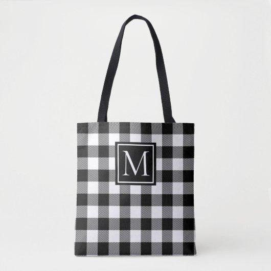 Zwart-witte buffelmonogram Aangepast Tote Bag (Voorkant)