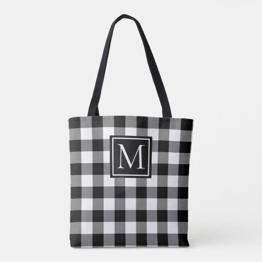 Zwart-witte buffelmonogram Aangepast Tote Bag (Achterkant)
