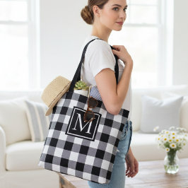 Zwart-witte buffelmonogram Aangepast Tote Bag