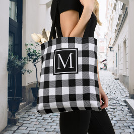Zwart-witte buffelmonogram Aangepast Tote Bag