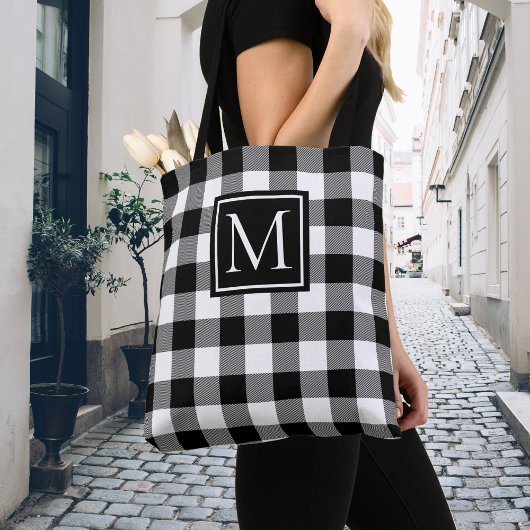 Zwart-witte buffelmonogram Aangepast Tote Bag