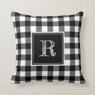 Zwart-witte buffelmonogram kussen