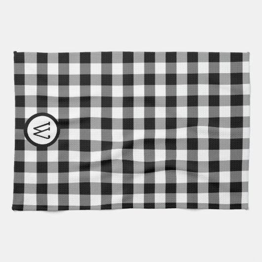 Zwart-witte buffelplaat met monogram theedoek (Horizontaal)