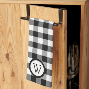 Zwart-witte buffelplaat met monogram theedoek
