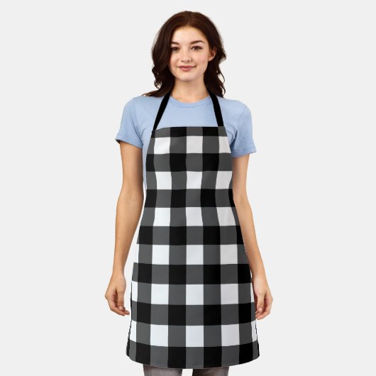 Zwart-witte buffels Check Apron Schort (Gedragen)