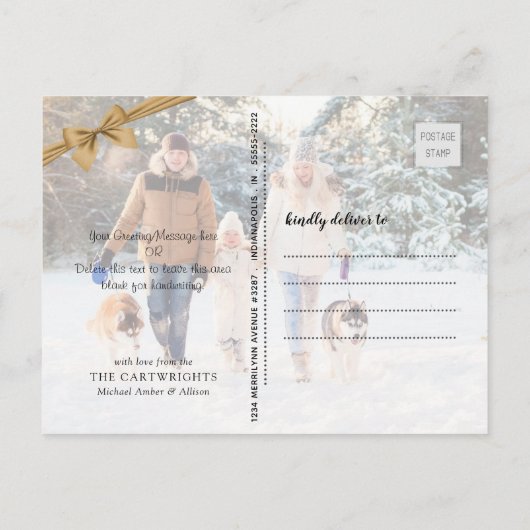 Zwart-witte buffels, goudstrook feestdagenkaart (Achterkant)