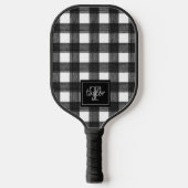 Zwart-witte buffels Initiaal monogram cheque Pickleball Paddle (Voorkant)