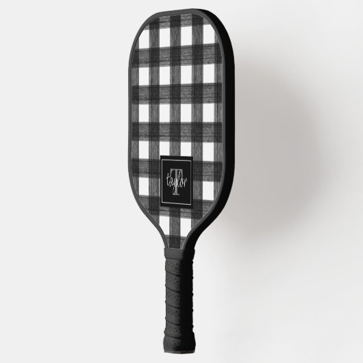 Zwart-witte buffels Initiaal monogram cheque Pickleball Paddle (Links)